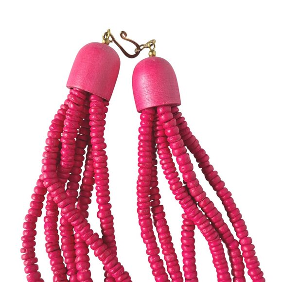 Vintage Pink Beaded Multi Strand Necklace Boho Retro - Picture 3 of 5